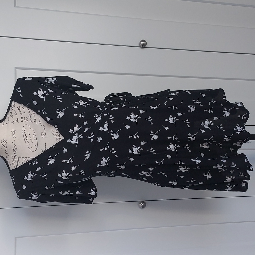 Long black floral blouse
